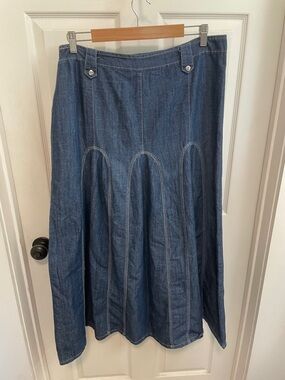 Women's Dark Blue Denim Maxi Skirt - Classic Paneled Design